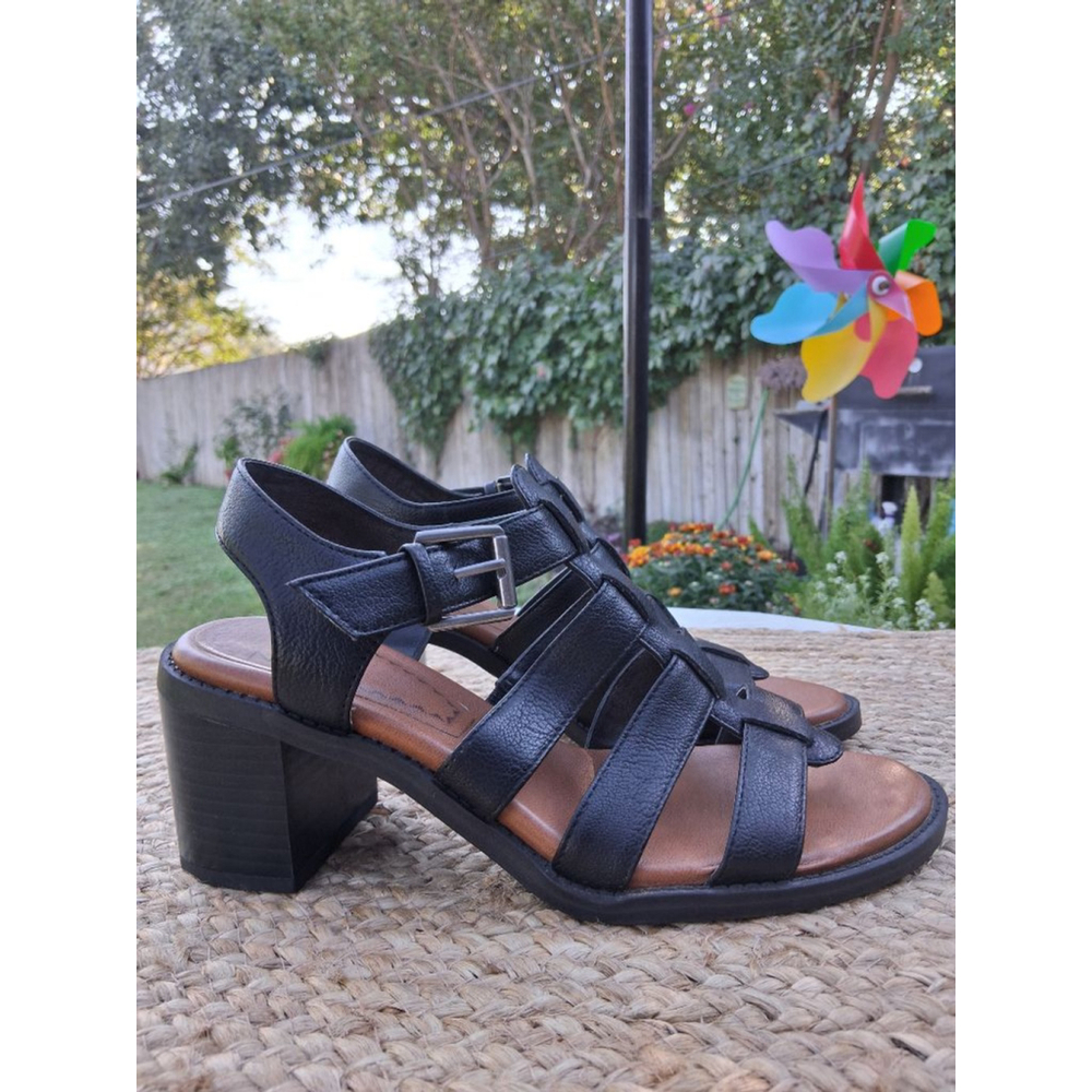 Zodiac Boho Black Tan Block Heel Gladiator Sandals US 8 Festival Summer - Picture 4 of 15